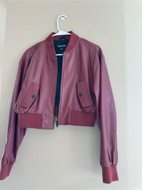 Lamarque Cropped Bomber Jacket in Deep Burgundy